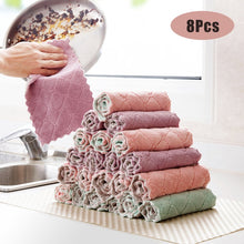 Load image into Gallery viewer, 8PCS Microfiber Kitchen Towel Absorbent Dish Cloth Non-stick Oil Washing Kitchen Rag Household Tableware Cleaning Wiping Tools