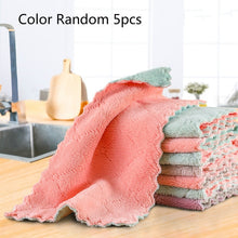 Load image into Gallery viewer, 1/5pcs Is Cheaper Double-layer Absorbent Microfiber Kitchen Dish Cloth Non-stick Oil Household Cleaning Wiping Towel Kichen Tool