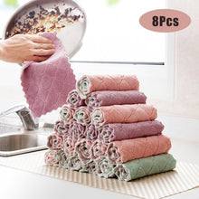 Load image into Gallery viewer, 8PCS Microfiber Kitchen Towel Absorbent Dish Cloth Non-stick Oil Washing Kitchen Rag Household Tableware Cleaning Wiping Tools
