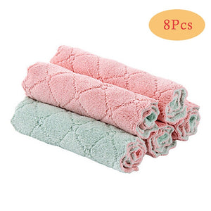 8PCS Microfiber Kitchen Towel Absorbent Dish Cloth Non-stick Oil Washing Kitchen Rag Household Tableware Cleaning Wiping Tools