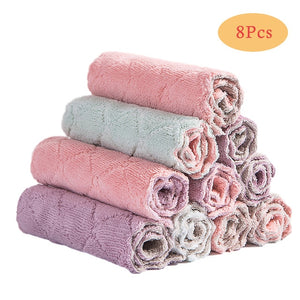 8PCS Microfiber Kitchen Towel Absorbent Dish Cloth Non-stick Oil Washing Kitchen Rag Household Tableware Cleaning Wiping Tools