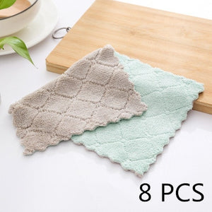 8pcs Household Super Absorbent Microfiber Towel Kitchen Dish Cloth Non-stick Oil Washing  Rag  Tableware Cleaning Wiping Tools