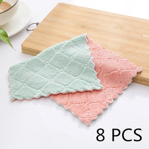 8pcs Household Super Absorbent Microfiber Towel Kitchen Dish Cloth Non-stick Oil Washing  Rag  Tableware Cleaning Wiping Tools