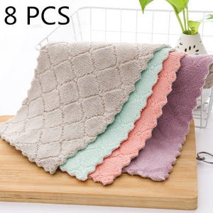 8pcs Household Super Absorbent Microfiber Towel Kitchen Dish Cloth Non-stick Oil Washing  Rag  Tableware Cleaning Wiping Tools