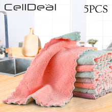 Load image into Gallery viewer, 1/5pcs Is Cheaper Double-layer Absorbent Microfiber Kitchen Dish Cloth Non-stick Oil Household Cleaning Wiping Towel Kichen Tool
