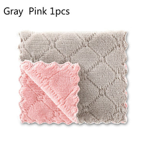 1/5pcs Is Cheaper Double-layer Absorbent Microfiber Kitchen Dish Cloth Non-stick Oil Household Cleaning Wiping Towel Kichen Tool